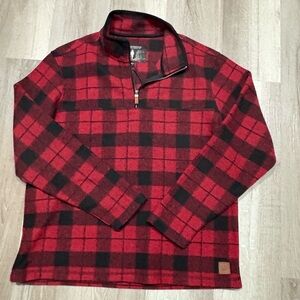 Classic Red and Black Plaid Zip-Up Sweater